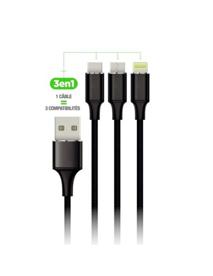 Câble 3 en 1 Fast Charge 2.4A